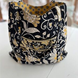 Retired Floral Patterned Vera Bradley Tote Bag - Black and Yellow